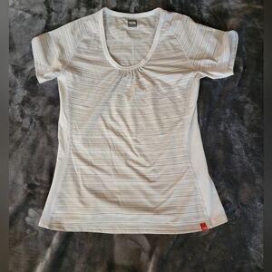 The North Face Vaporwick Cream and Brown Striped Active T-Shirt